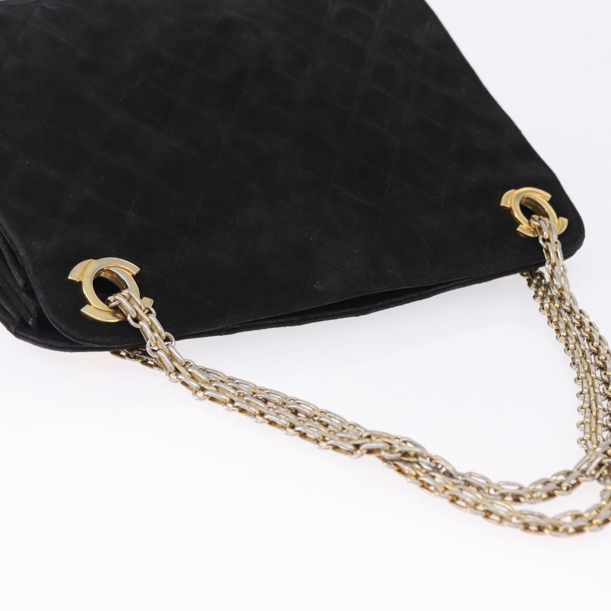 CHANEL Matelasse Chain Shoulder Bag Suede Black Gold Tone CC Auth 194086