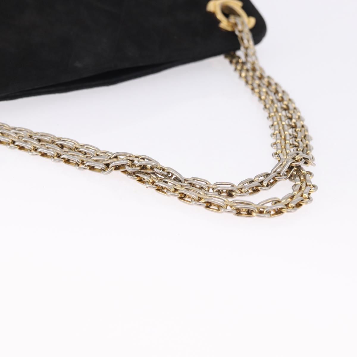 CHANEL Matelasse Chain Shoulder Bag Suede Black Gold Tone CC Auth 194086
