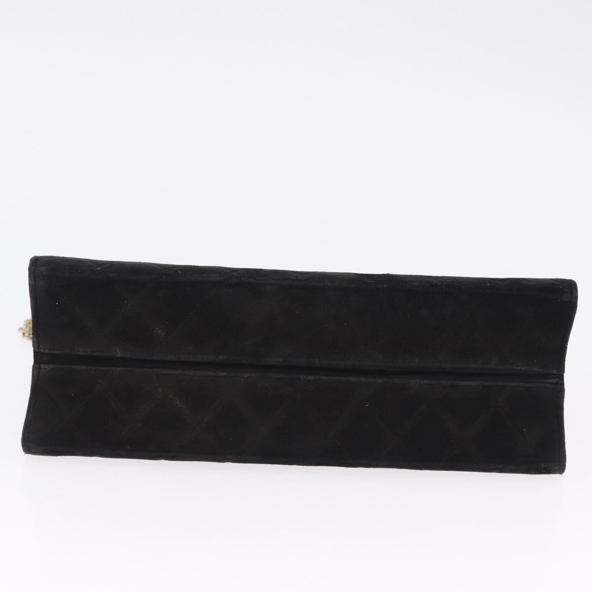 CHANEL Matelasse Chain Shoulder Bag Suede Black Gold Tone CC Auth 194086