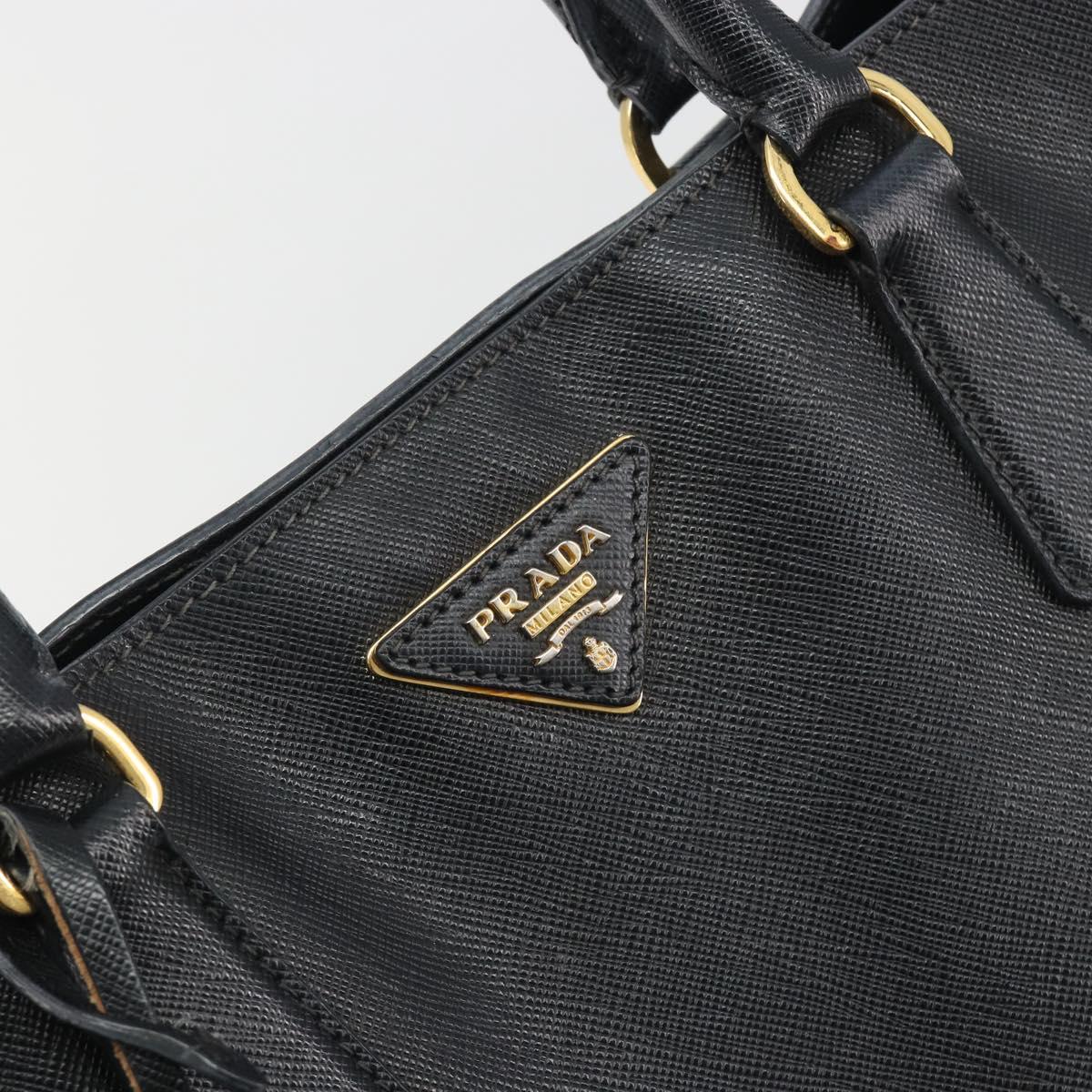 PRADA Galleria Hand Bag Saffiano Black Gold Tone Auth 194087A