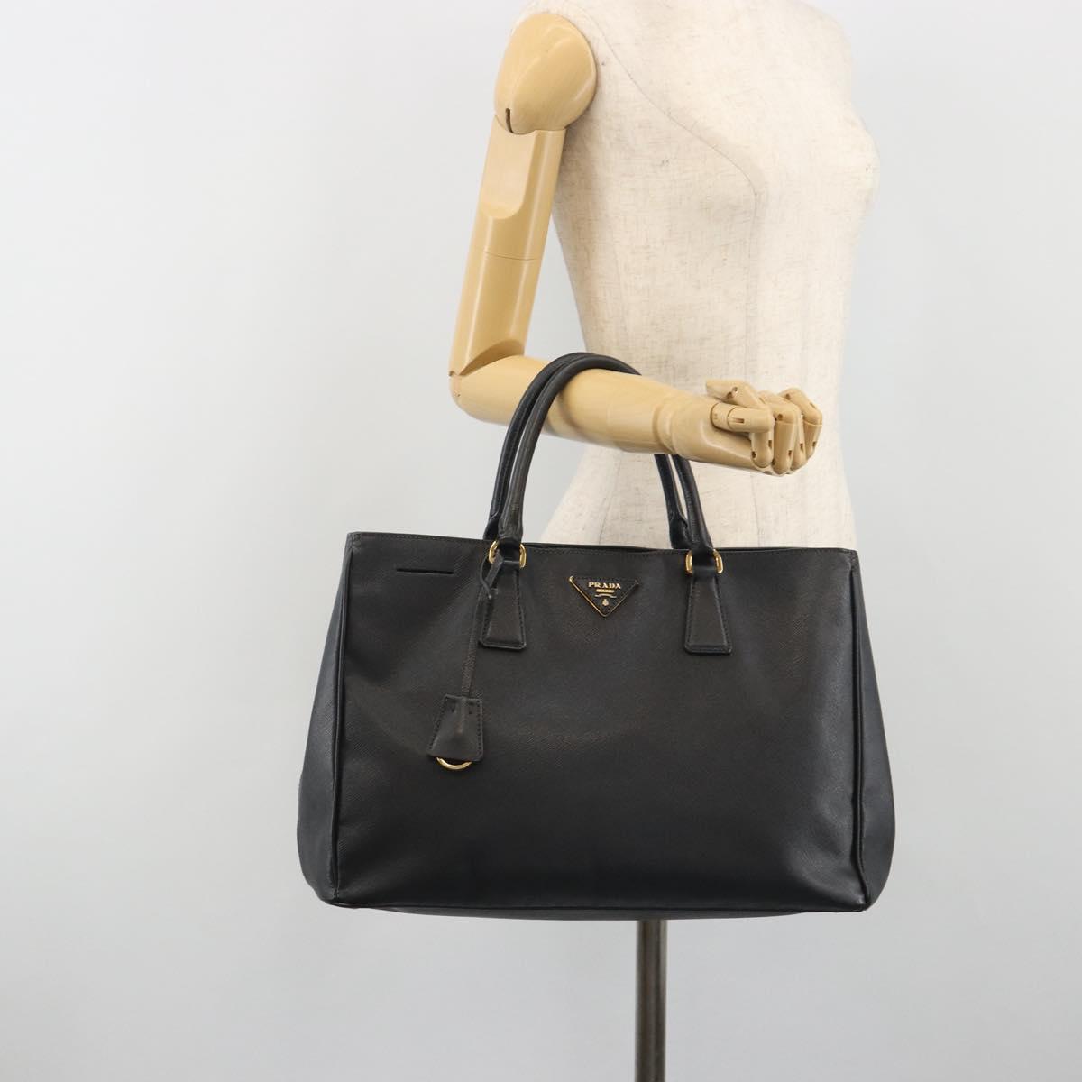 PRADA Galleria Hand Bag Saffiano Black Gold Tone Auth 194087A