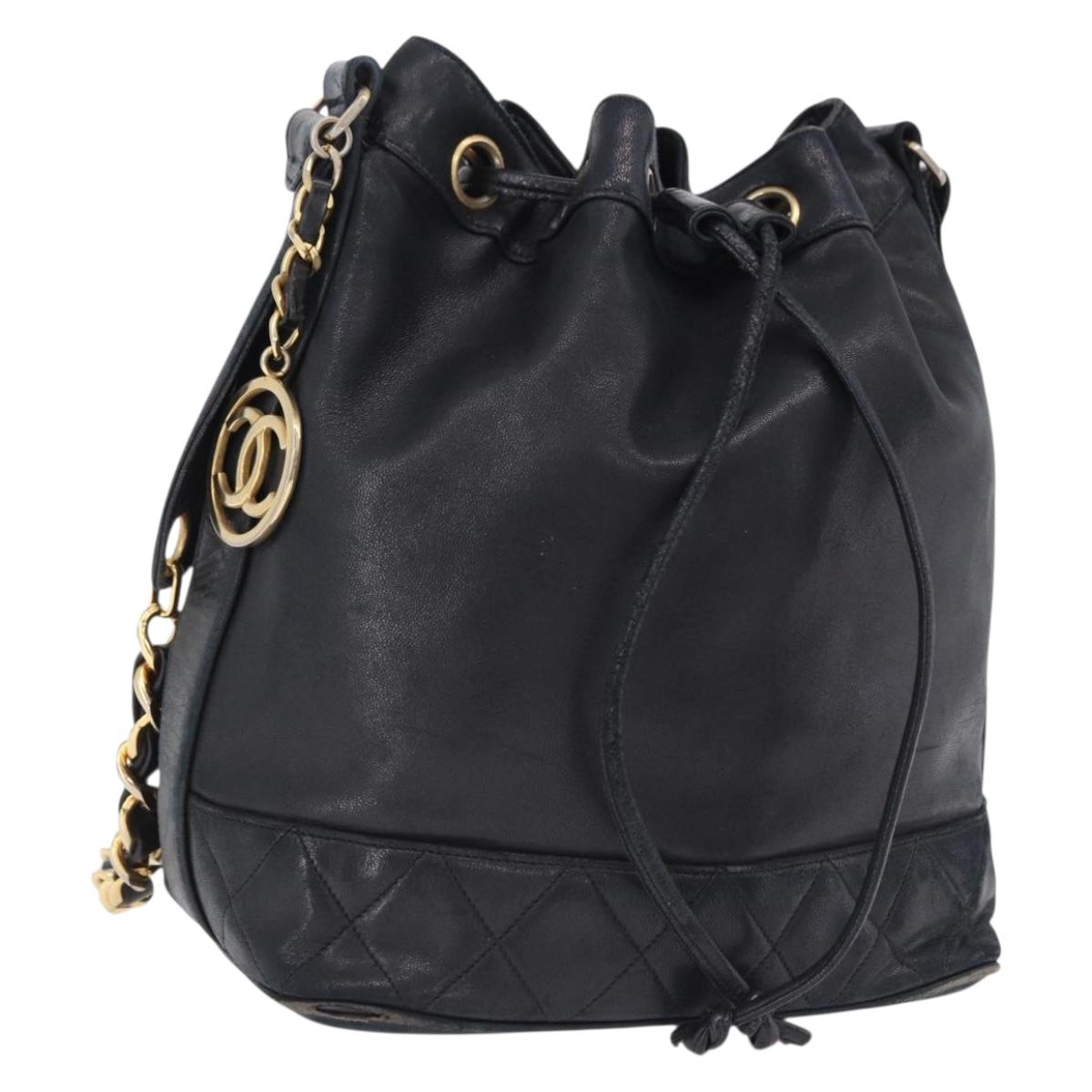 CHANEL Matelasse Chain Shoulder Bag Lamb Skin Black Gold Tone CC Auth 194088