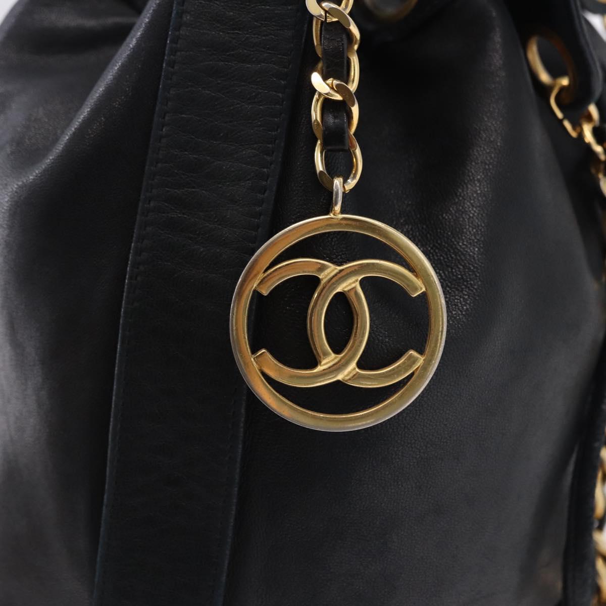 CHANEL Matelasse Chain Shoulder Bag Lamb Skin Black Gold Tone CC Auth 194088