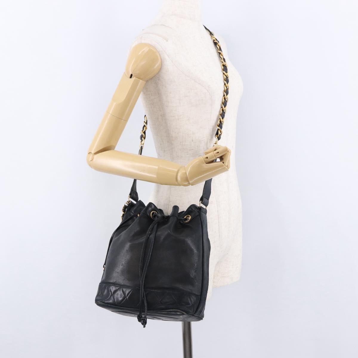 CHANEL Matelasse Chain Shoulder Bag Lamb Skin Black Gold Tone CC Auth 194088