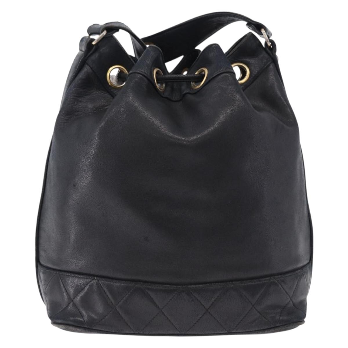 CHANEL Matelasse Chain Shoulder Bag Lamb Skin Black Gold Tone CC Auth 194088