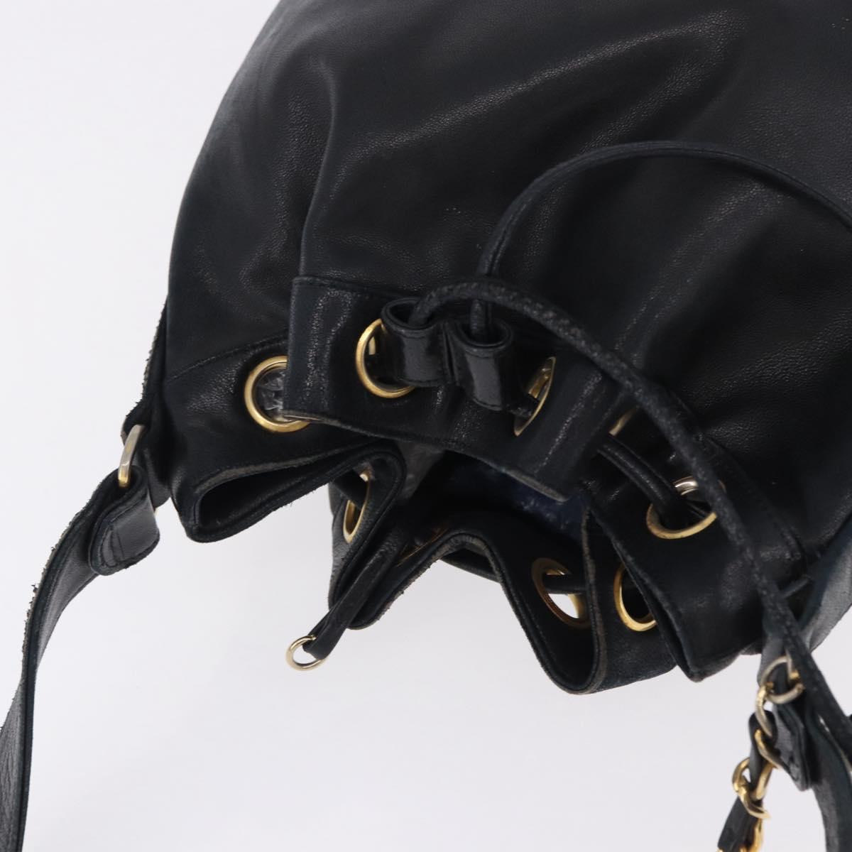 CHANEL Matelasse Chain Shoulder Bag Lamb Skin Black Gold Tone CC Auth 194088
