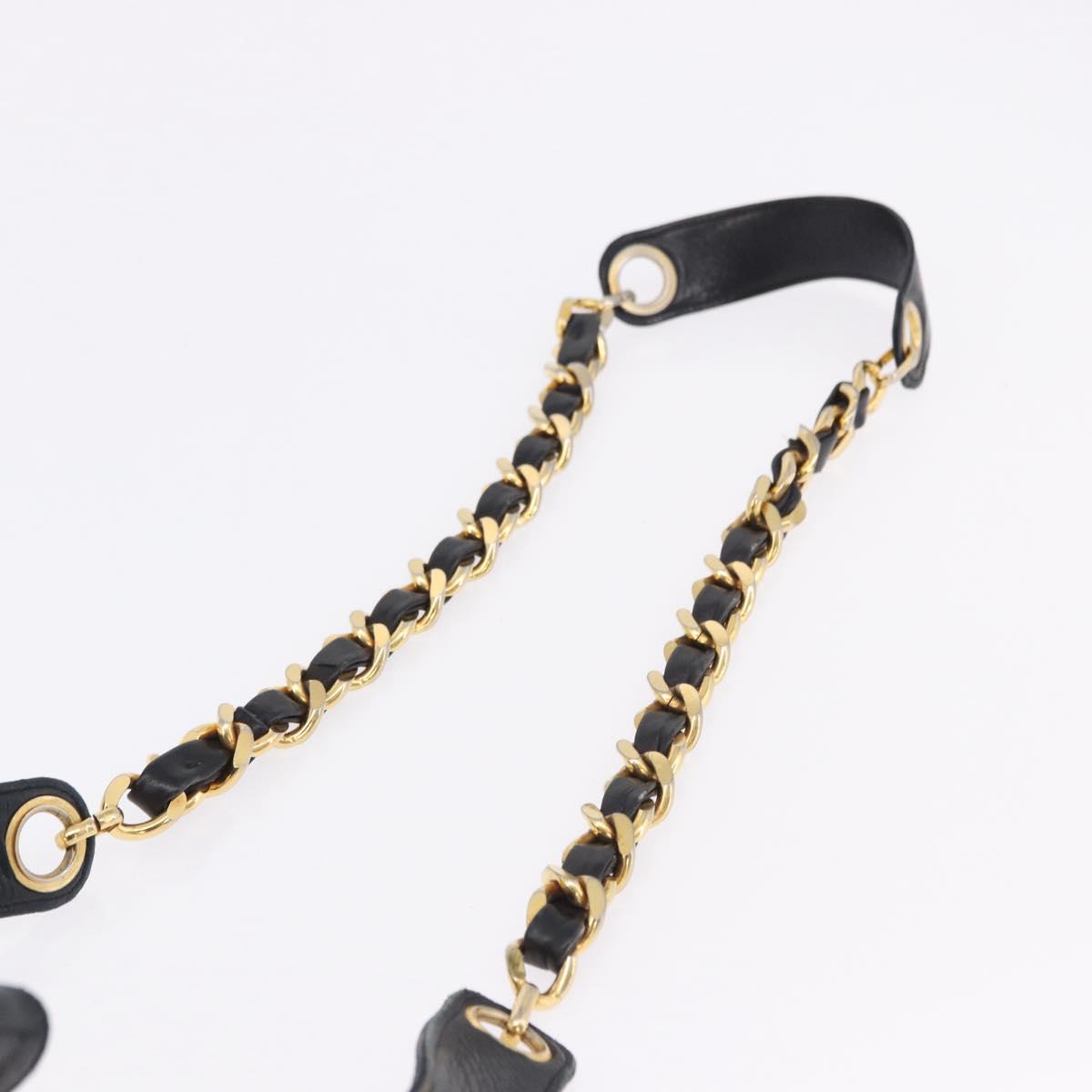 CHANEL Matelasse Chain Shoulder Bag Lamb Skin Black Gold Tone CC Auth 194088
