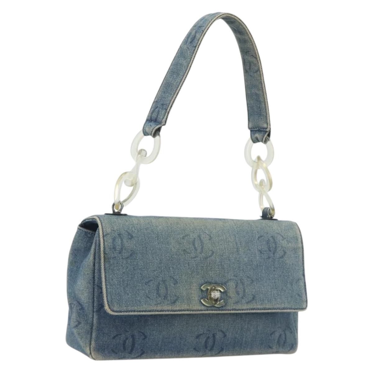 CHANEL COCO Mark Chain Shoulder Bag Denim Blue Clear CC Auth 194091V