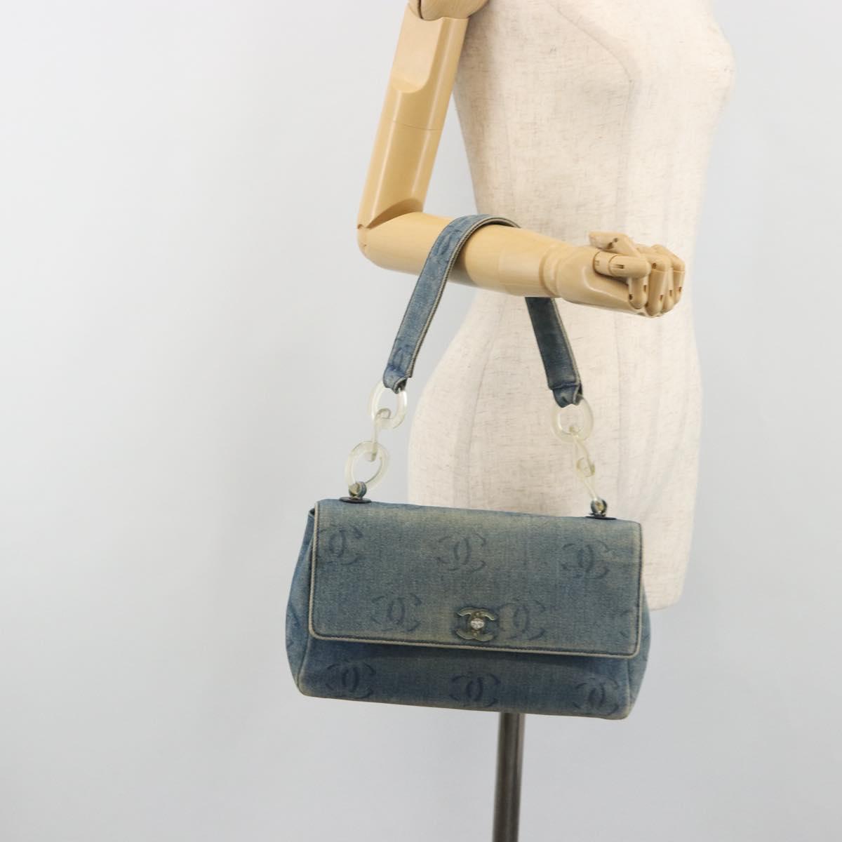 CHANEL COCO Mark Chain Shoulder Bag Denim Blue Clear CC Auth 194091V