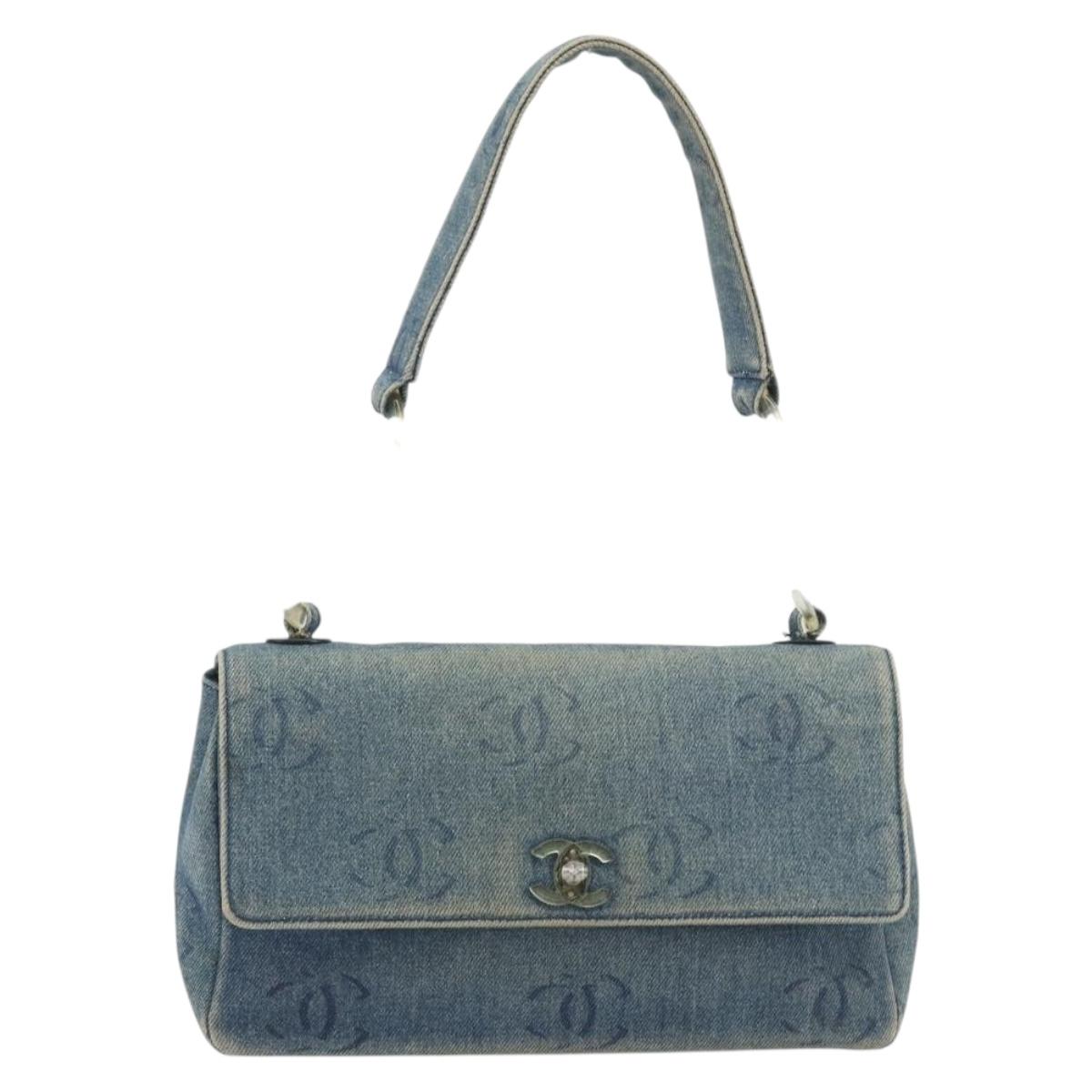 CHANEL COCO Mark Chain Shoulder Bag Denim Blue Clear CC Auth 194091V