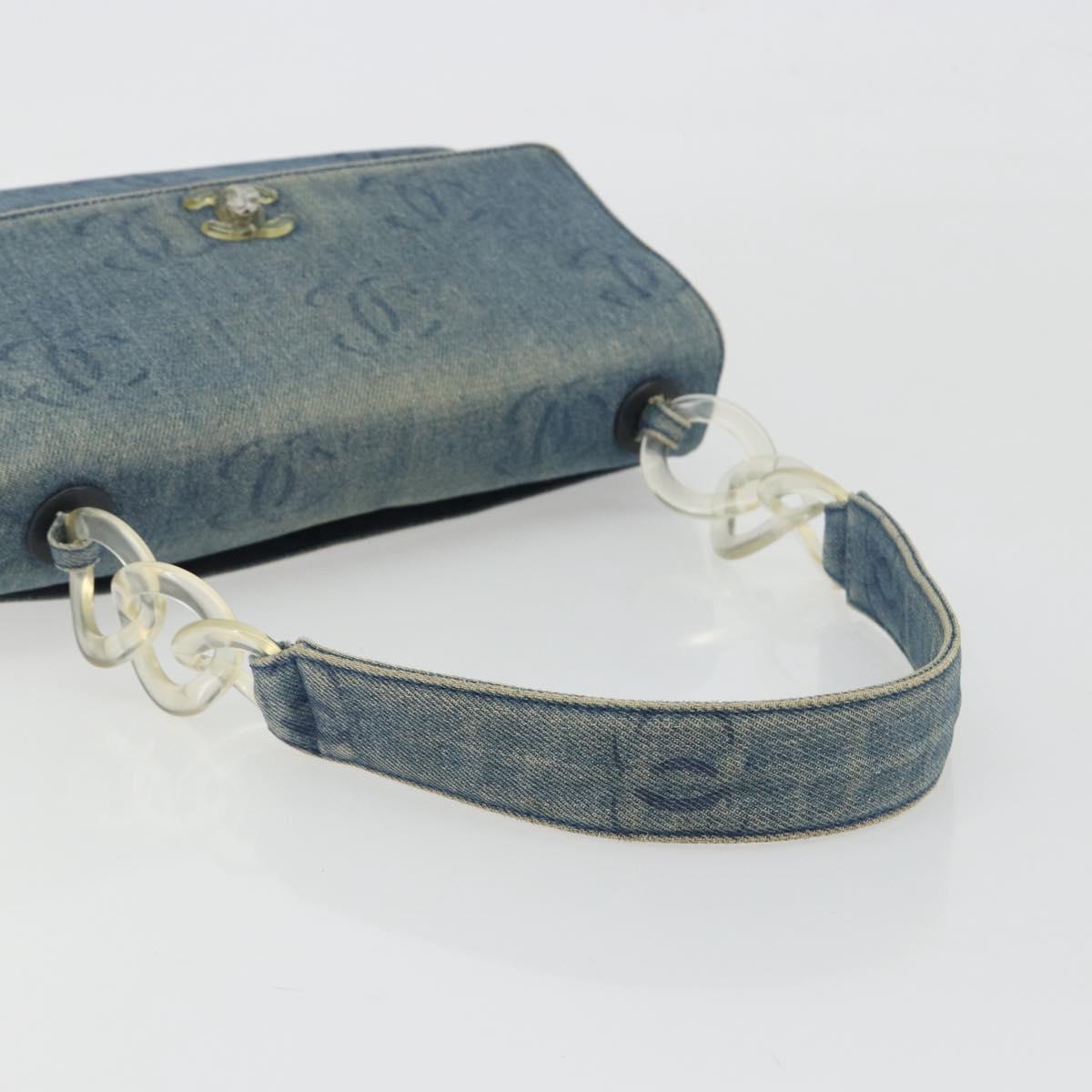 CHANEL COCO Mark Chain Shoulder Bag Denim Blue Clear CC Auth 194091V