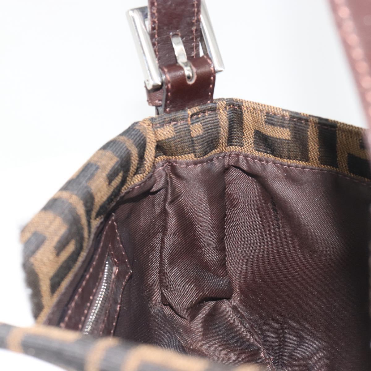 FENDI Zucca Canvas Mamma Baguette Shoulder Bag Brown Silver Auth 194092SAV
