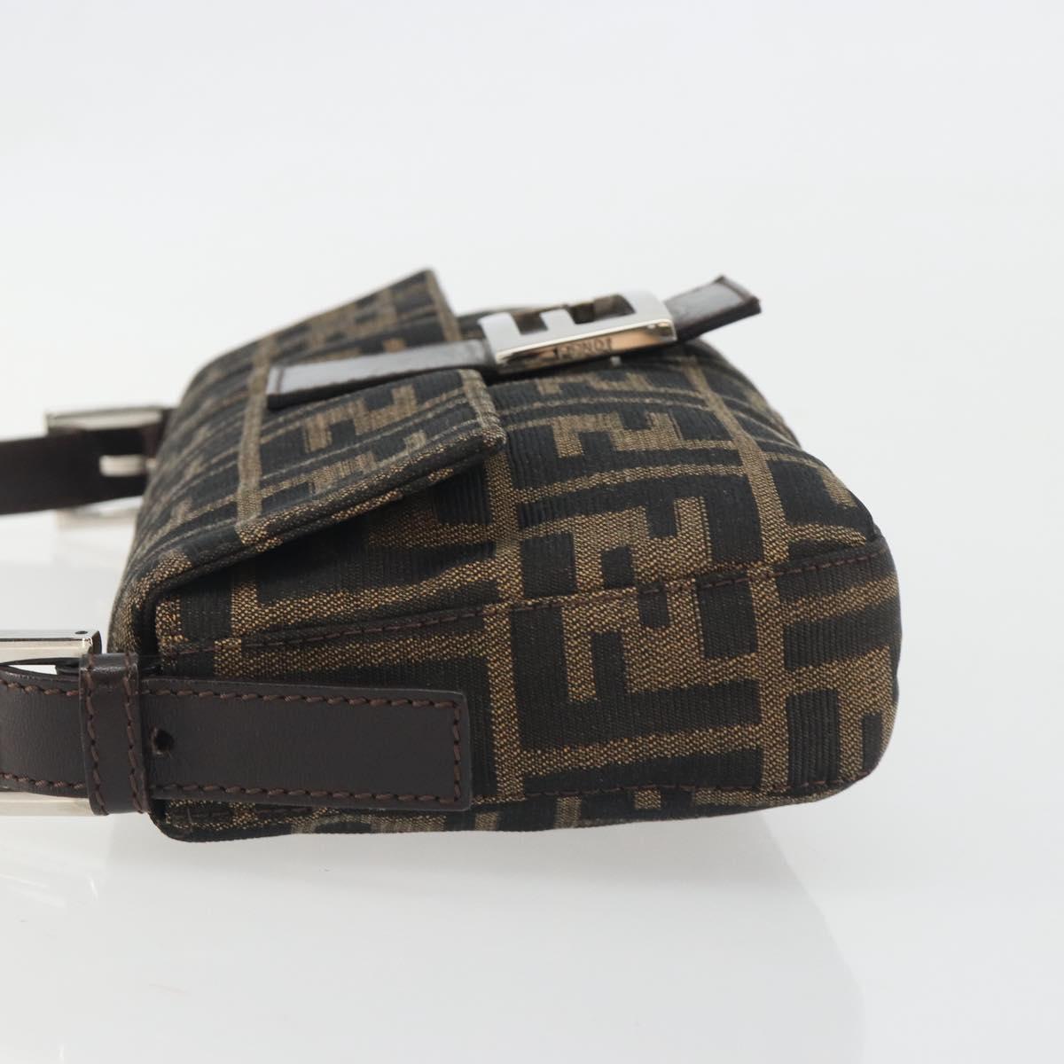 FENDI Zucca Canvas Mamma Baguette Shoulder Bag Brown Silver Auth 194092SAV