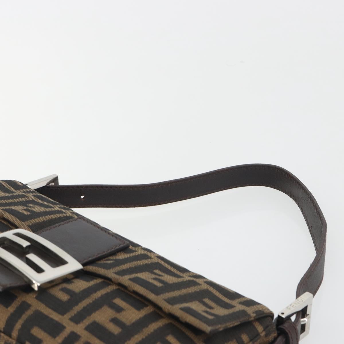 FENDI Zucca Canvas Mamma Baguette Shoulder Bag Brown Silver Auth 194092SAV