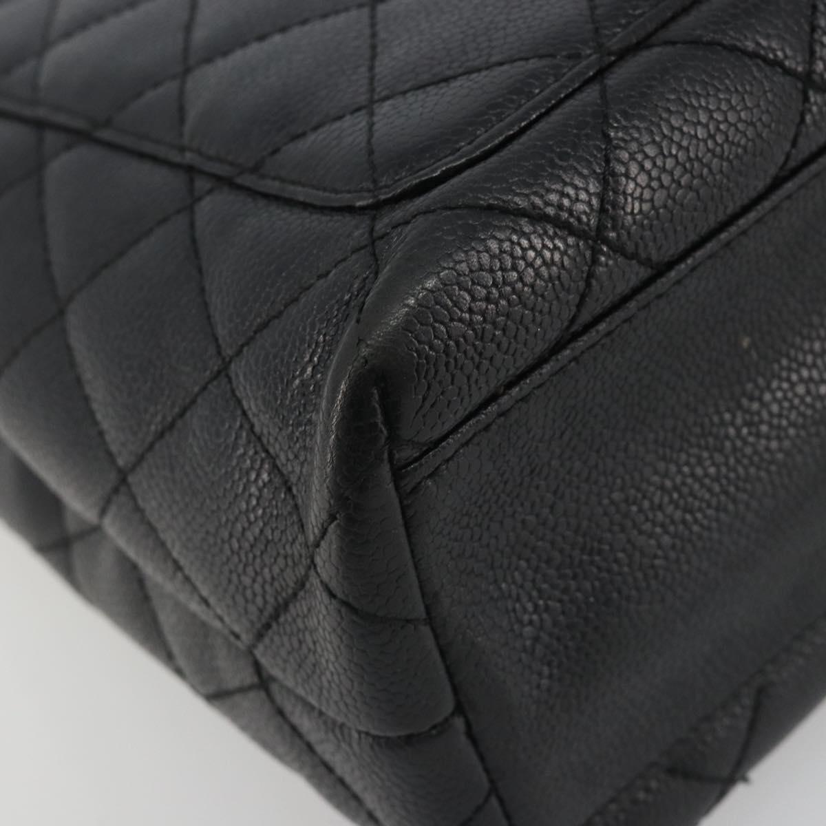 CHANEL Matelasse Hand Bag Caviar Skin Black Gold Tone CC Auth 194093A