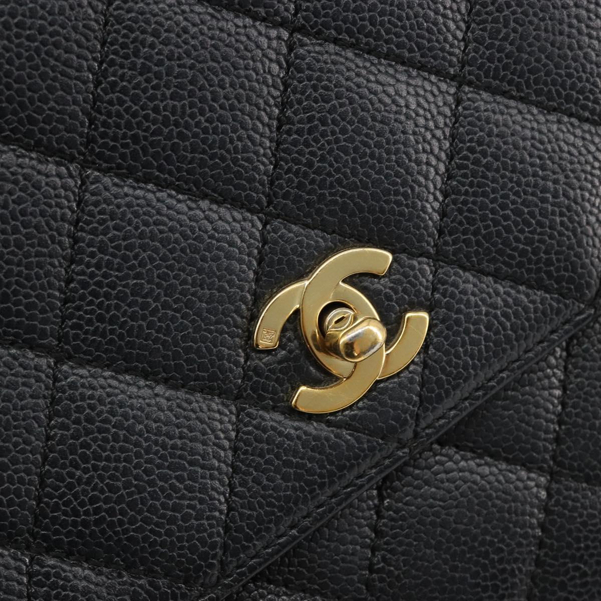 CHANEL Matelasse Hand Bag Caviar Skin Black Gold Tone CC Auth 194093A
