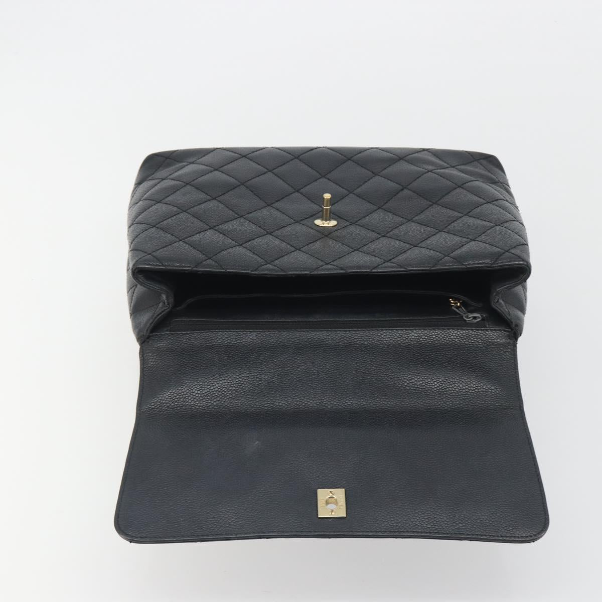 CHANEL Matelasse Hand Bag Caviar Skin Black Gold Tone CC Auth 194093A