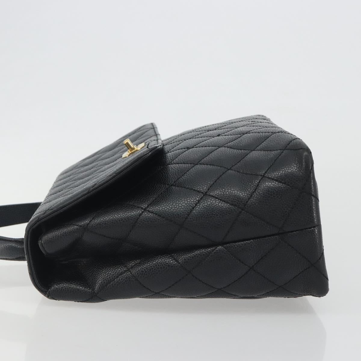 CHANEL Matelasse Hand Bag Caviar Skin Black Gold Tone CC Auth 194093A