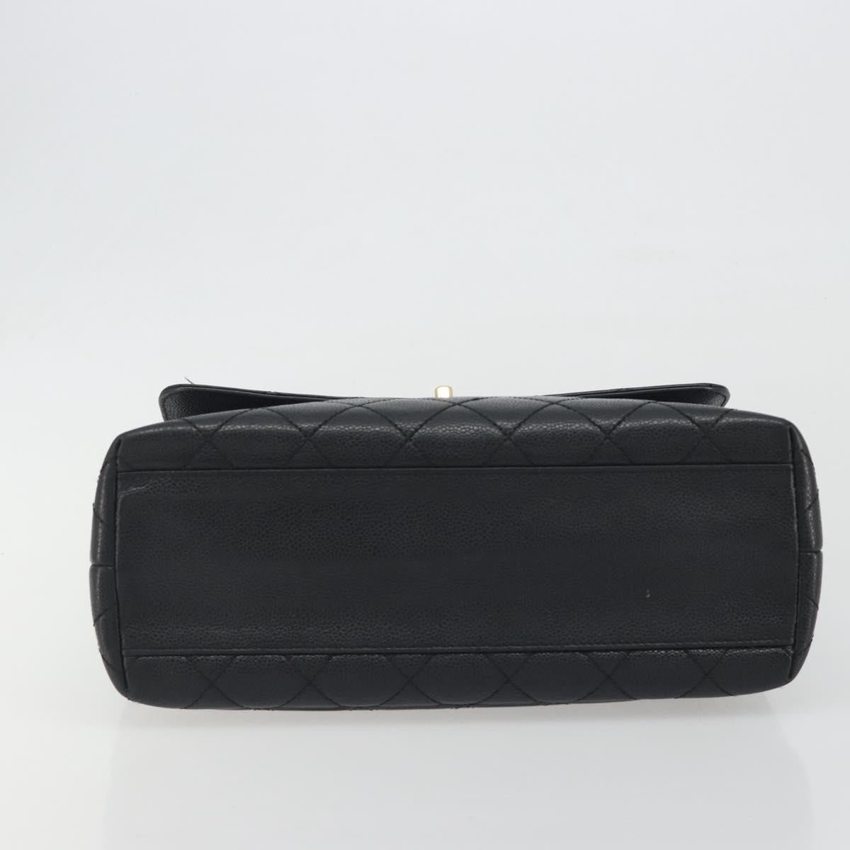 CHANEL Matelasse Hand Bag Caviar Skin Black Gold Tone CC Auth 194093A