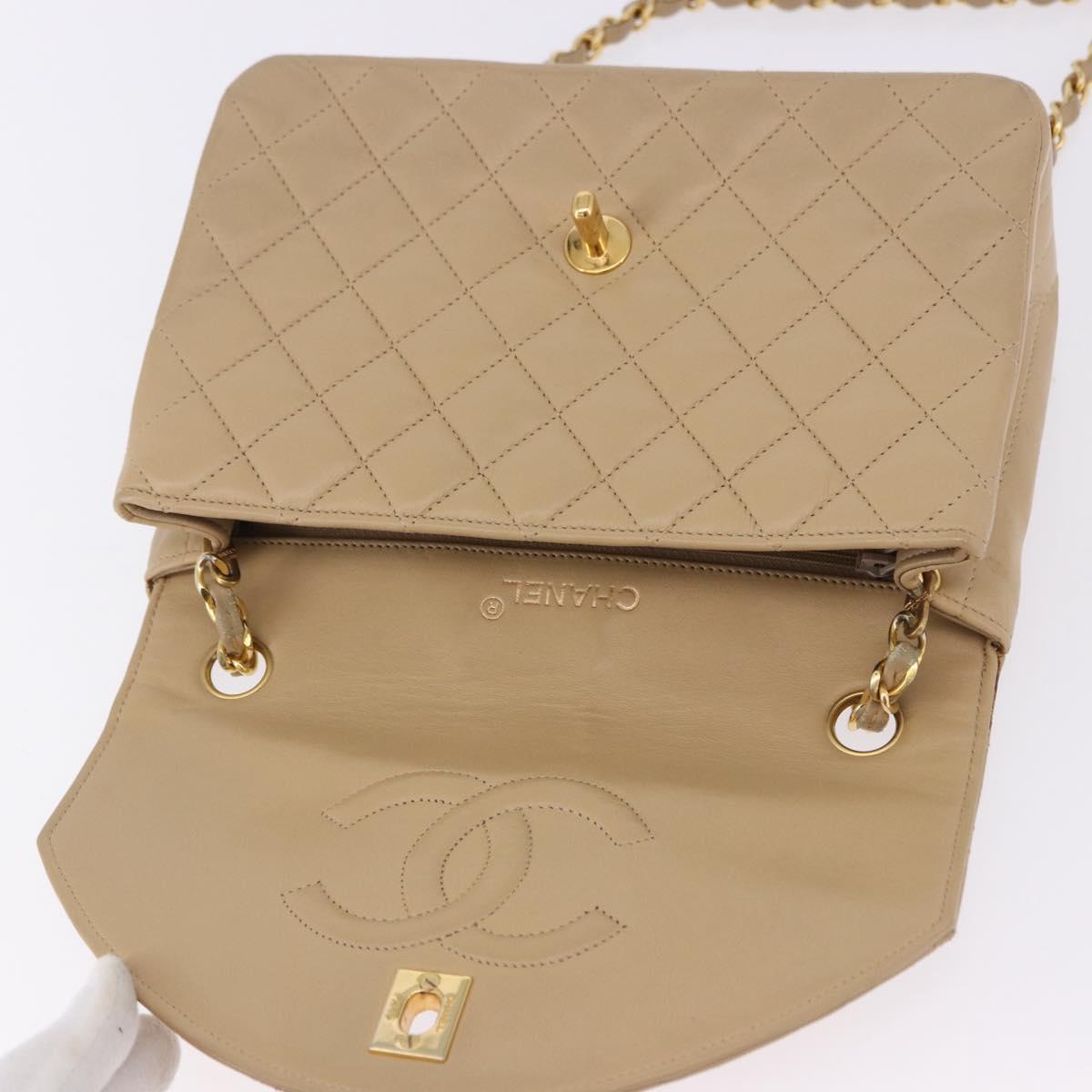 CHANEL Matelasse Chain Shoulder Bag Lamb Skin Beige Gold Tone CC Auth 194094A