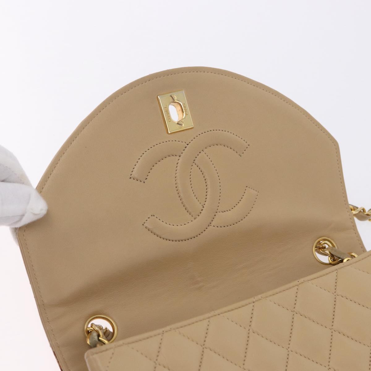 CHANEL Matelasse Chain Shoulder Bag Lamb Skin Beige Gold Tone CC Auth 194094A