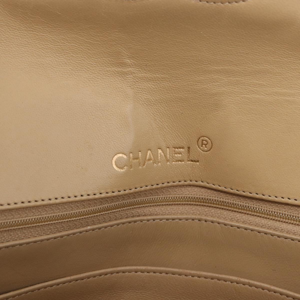 CHANEL Matelasse Chain Shoulder Bag Lamb Skin Beige Gold Tone CC Auth 194094A