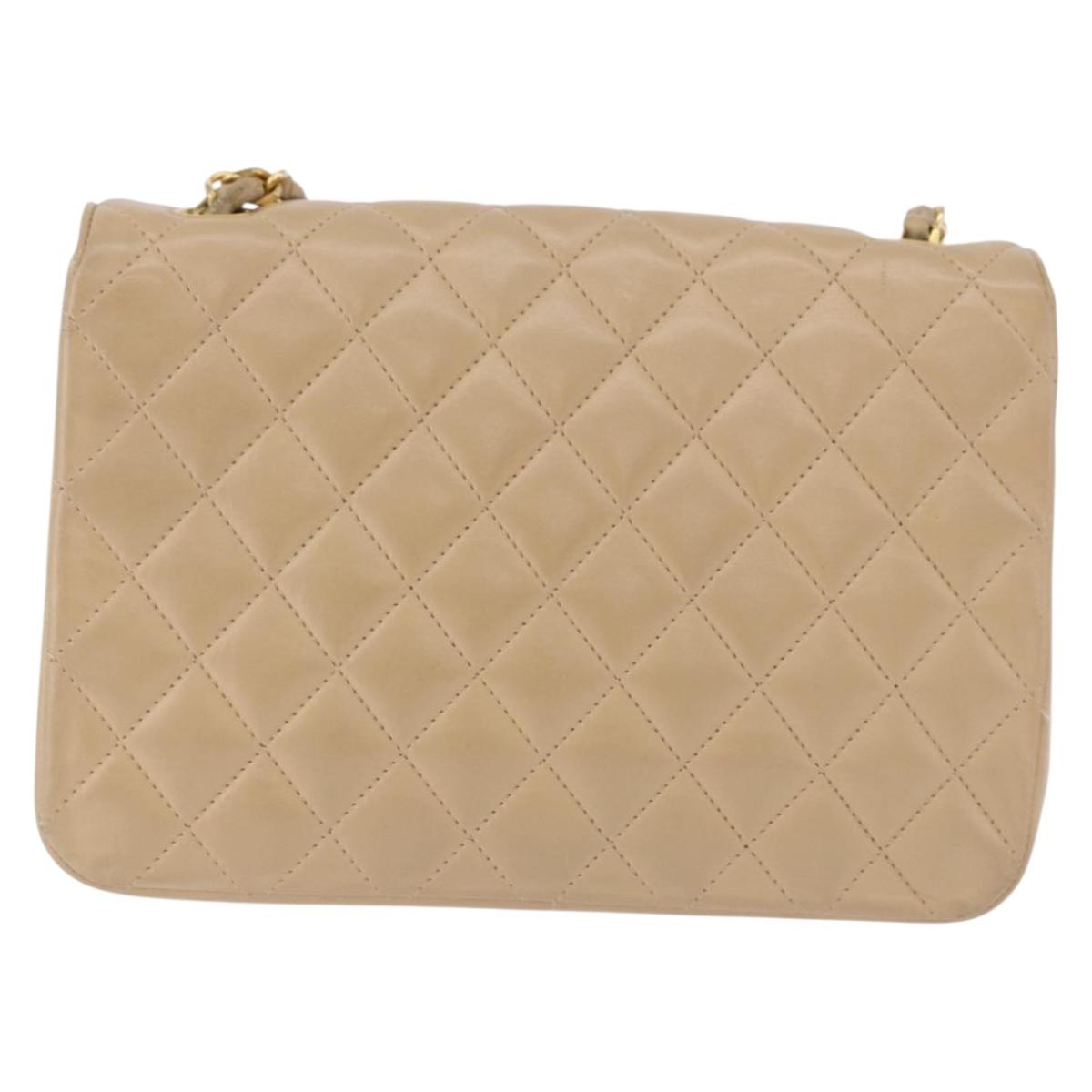 CHANEL Matelasse Chain Shoulder Bag Lamb Skin Beige Gold Tone CC Auth 194094A