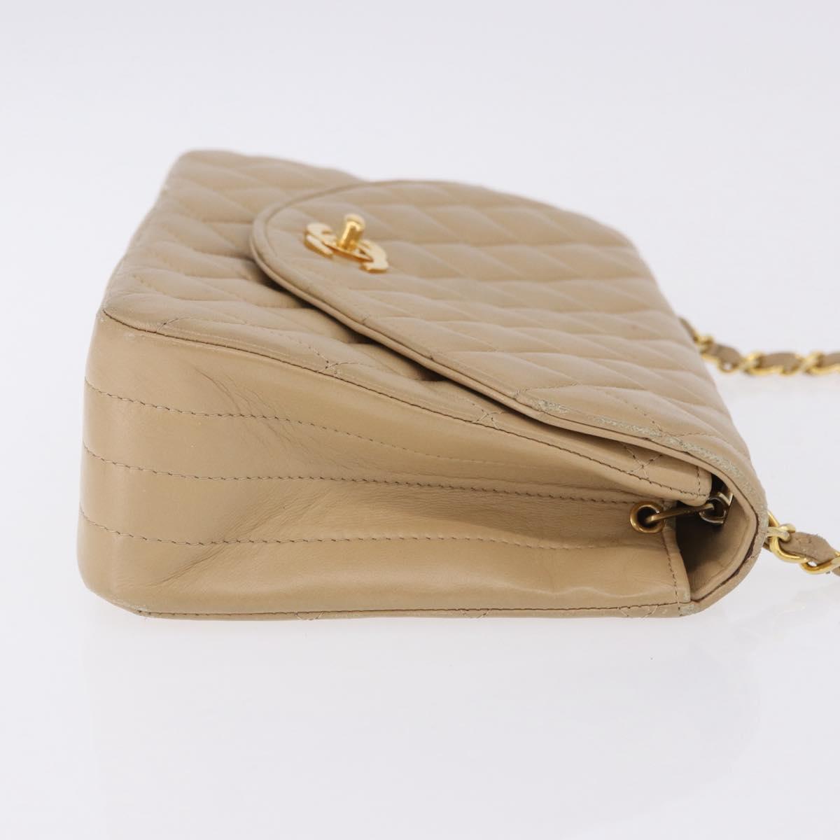 CHANEL Matelasse Chain Shoulder Bag Lamb Skin Beige Gold Tone CC Auth 194094A