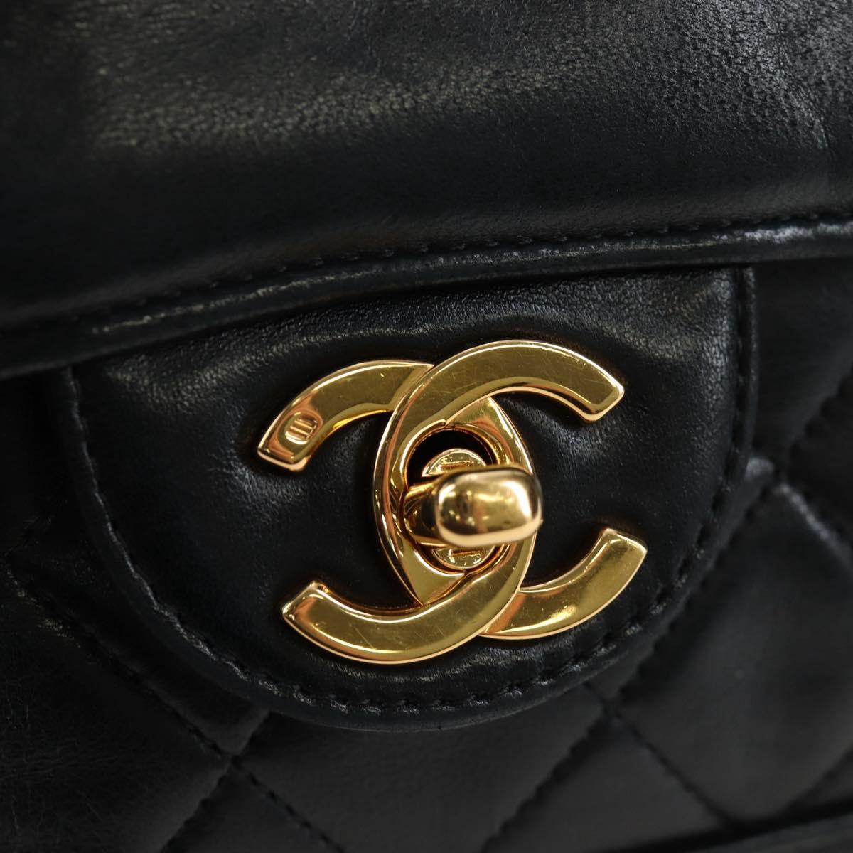 CHANEL Matelasse Chain Shoulder Bag Lamb Skin Black Gold Tone CC Auth 194095SAM