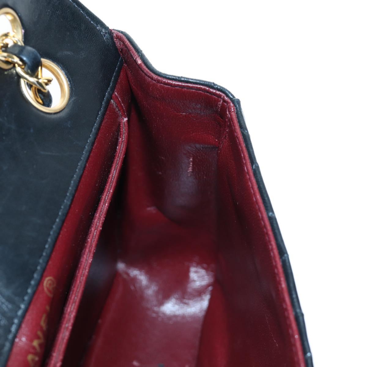 CHANEL Matelasse Chain Shoulder Bag Lamb Skin Black Gold Tone CC Auth 194095SAM