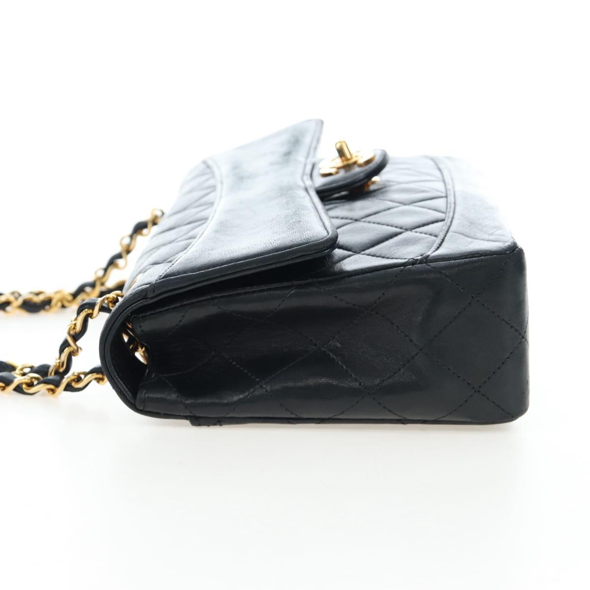 CHANEL Matelasse Chain Shoulder Bag Lamb Skin Black Gold Tone CC Auth 194095SAM
