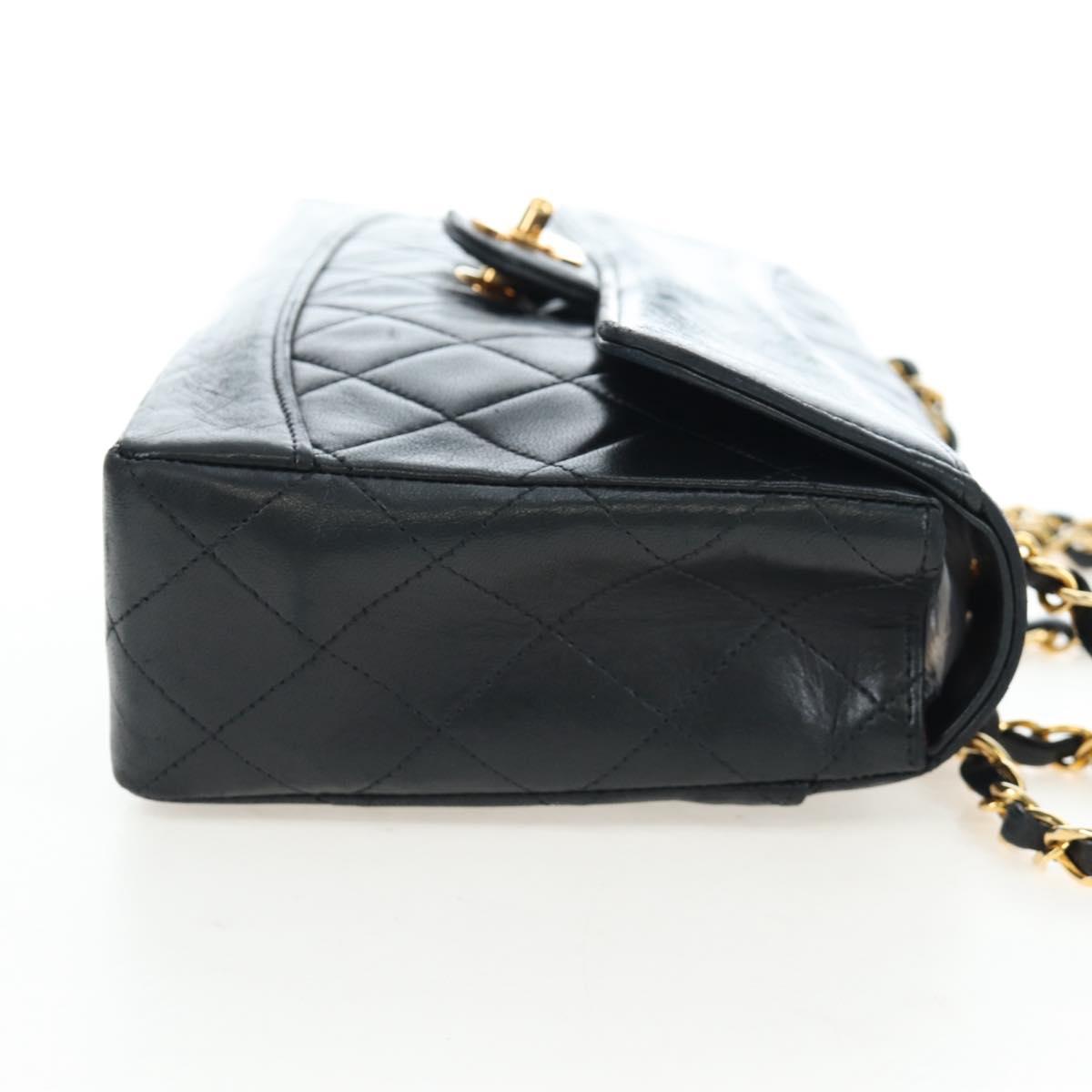 CHANEL Matelasse Chain Shoulder Bag Lamb Skin Black Gold Tone CC Auth 194095SAM