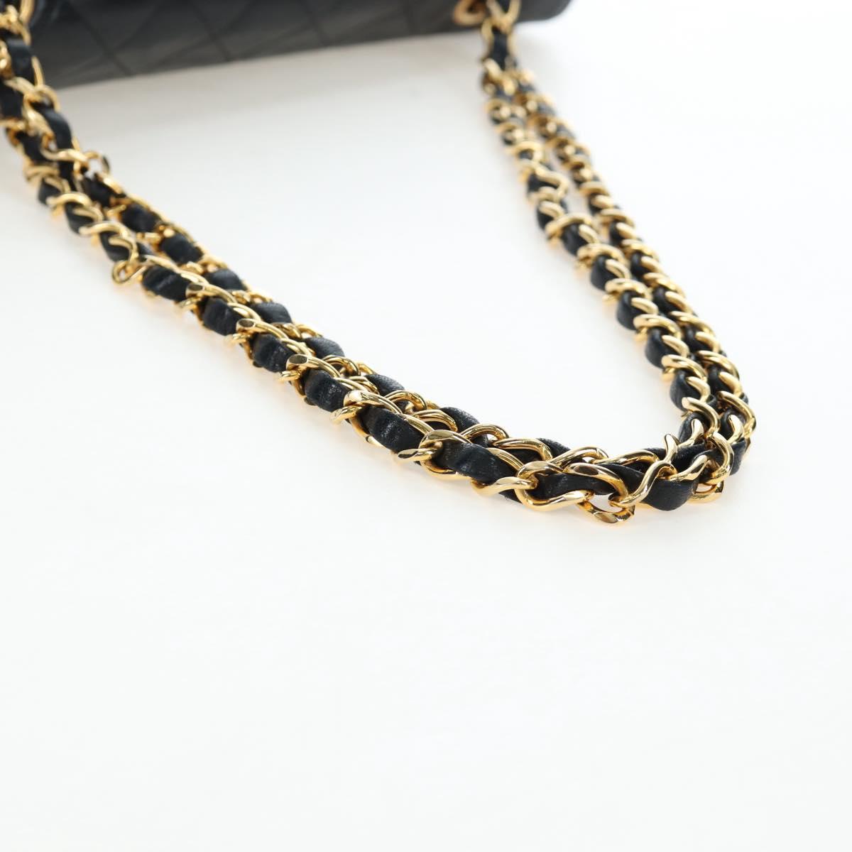 CHANEL Matelasse Chain Shoulder Bag Lamb Skin Black Gold Tone CC Auth 194095SAM