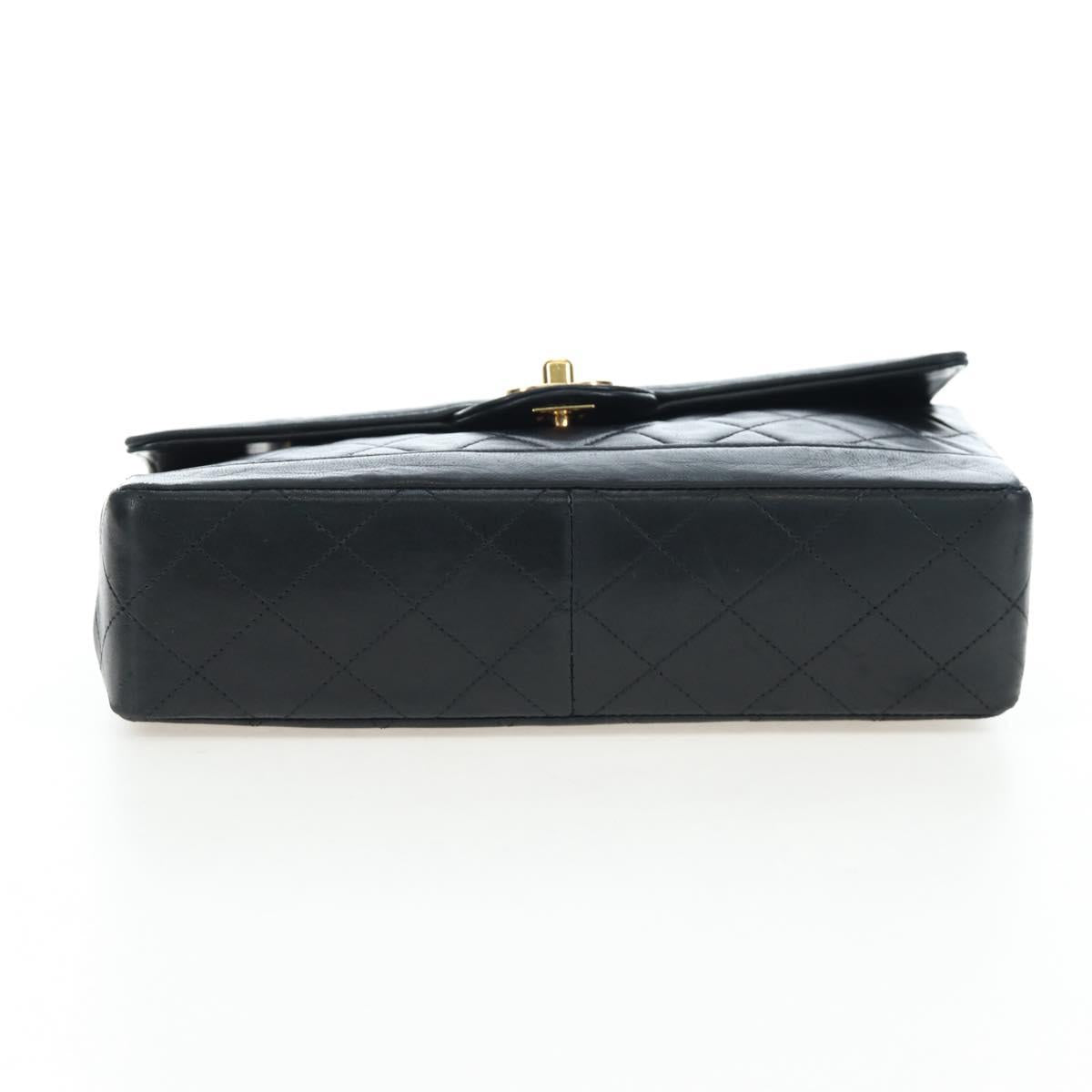 CHANEL Matelasse Chain Shoulder Bag Lamb Skin Black Gold Tone CC Auth 194095SAM