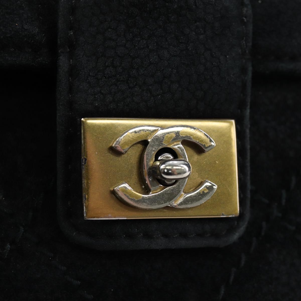 CHANEL Wild Stitch Matelasse Shoulder Bag Suede Black Gold Tone CC Auth 194096V