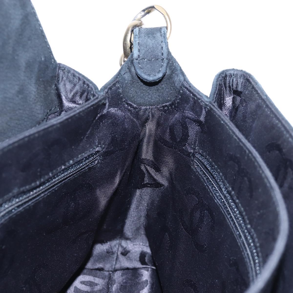 CHANEL Wild Stitch Matelasse Shoulder Bag Suede Black Gold Tone CC Auth 194096V