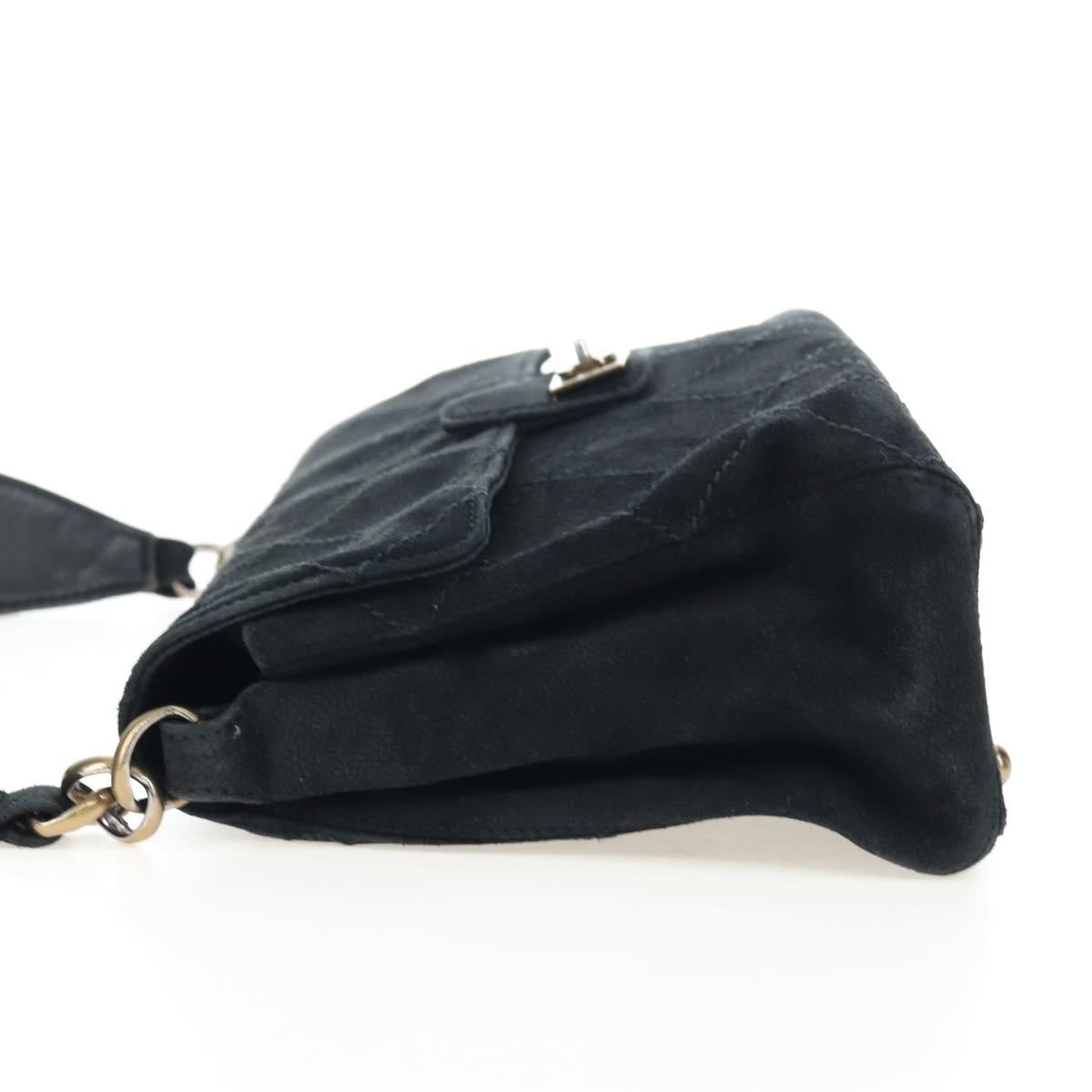 CHANEL Wild Stitch Matelasse Shoulder Bag Suede Black Gold Tone CC Auth 194096V