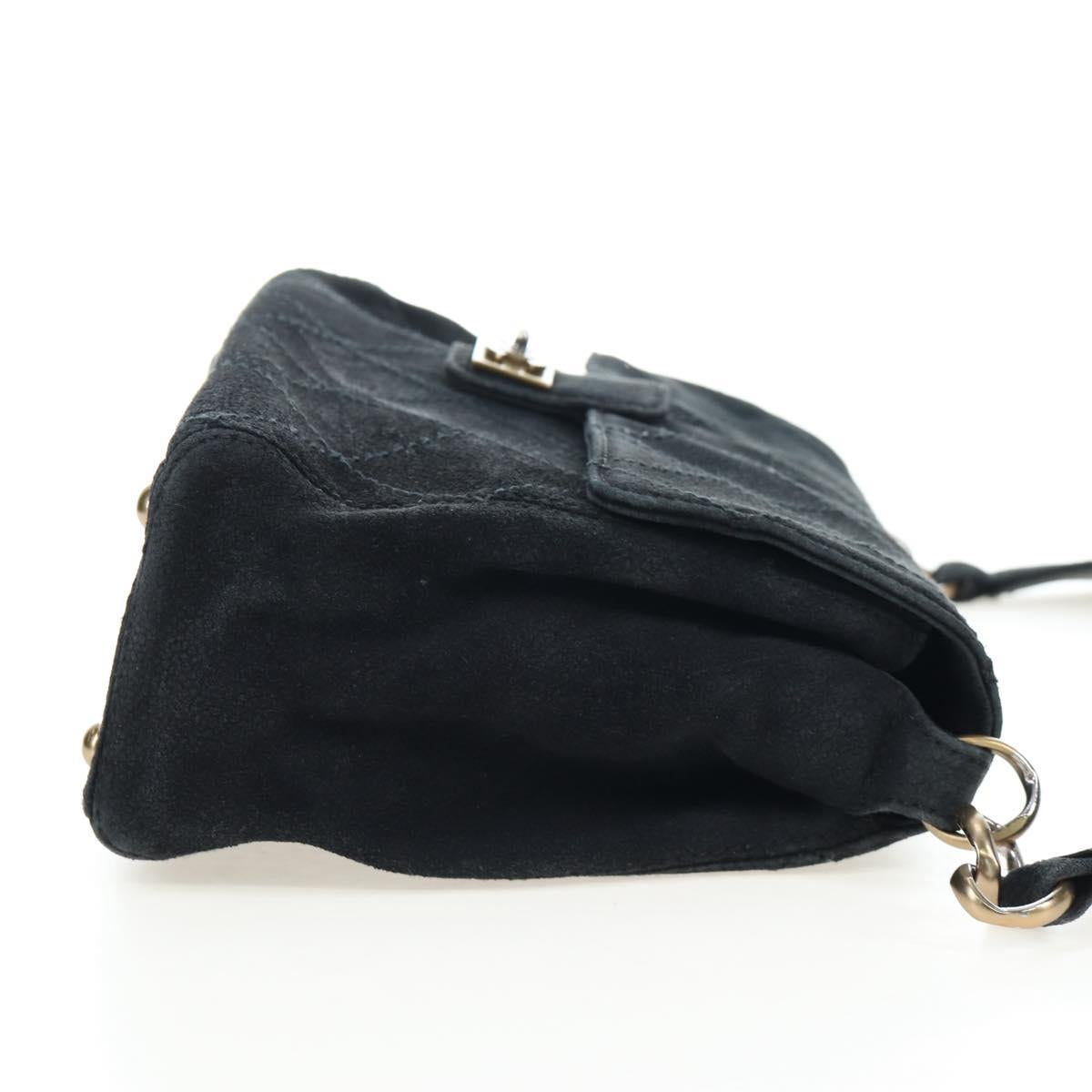CHANEL Wild Stitch Matelasse Shoulder Bag Suede Black Gold Tone CC Auth 194096V