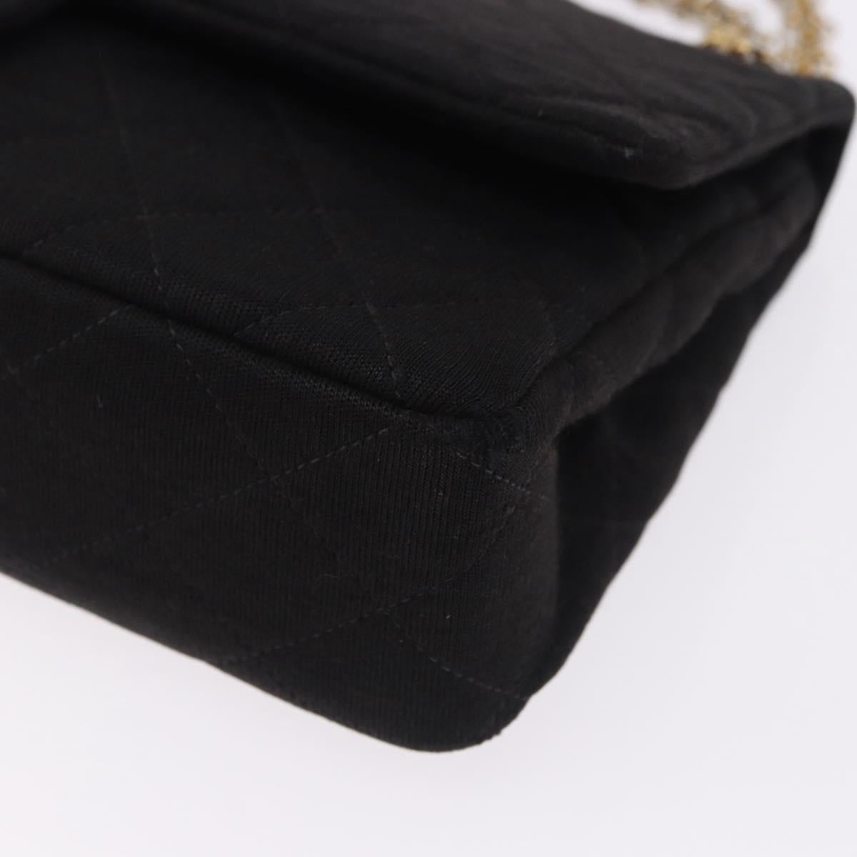 CHANEL Matelasse Double Flap Chain Shoulder Bag Cotton Black Gold Tone CC Auth 194097