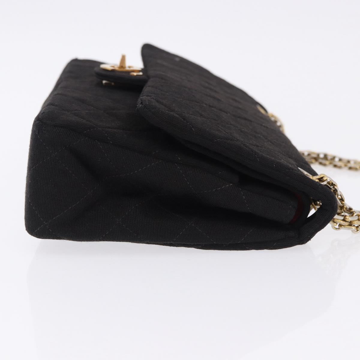 CHANEL Matelasse Double Flap Chain Shoulder Bag Cotton Black Gold Tone CC Auth 194097