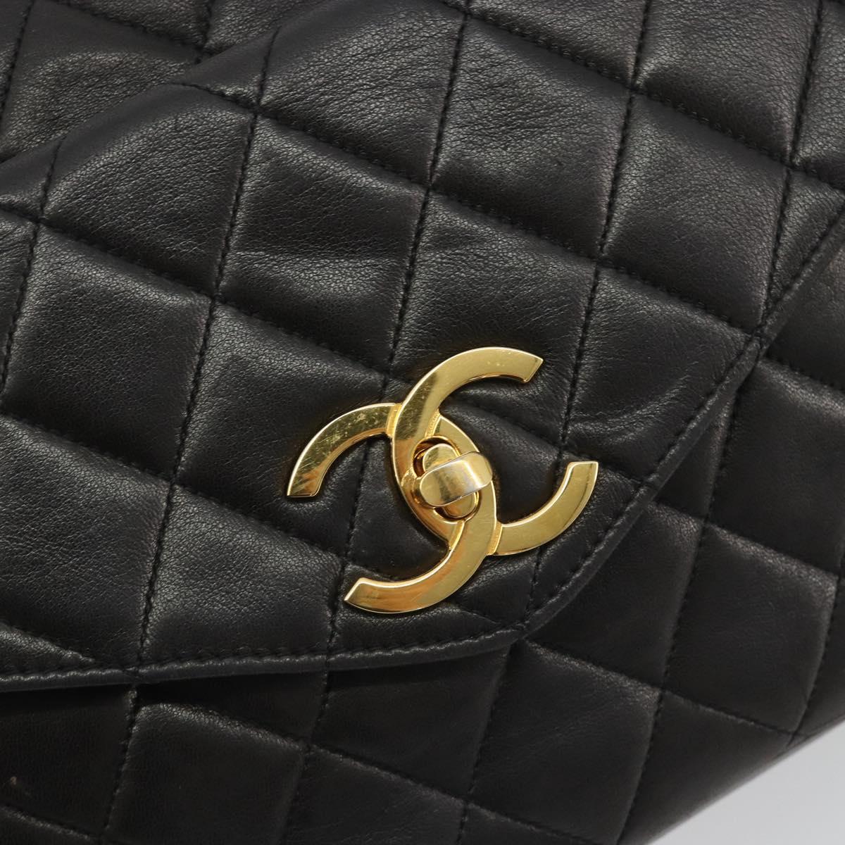 CHANEL Matelasse Chain Shoulder Bag Lamb Skin Black Gold Tone CC Auth 194099