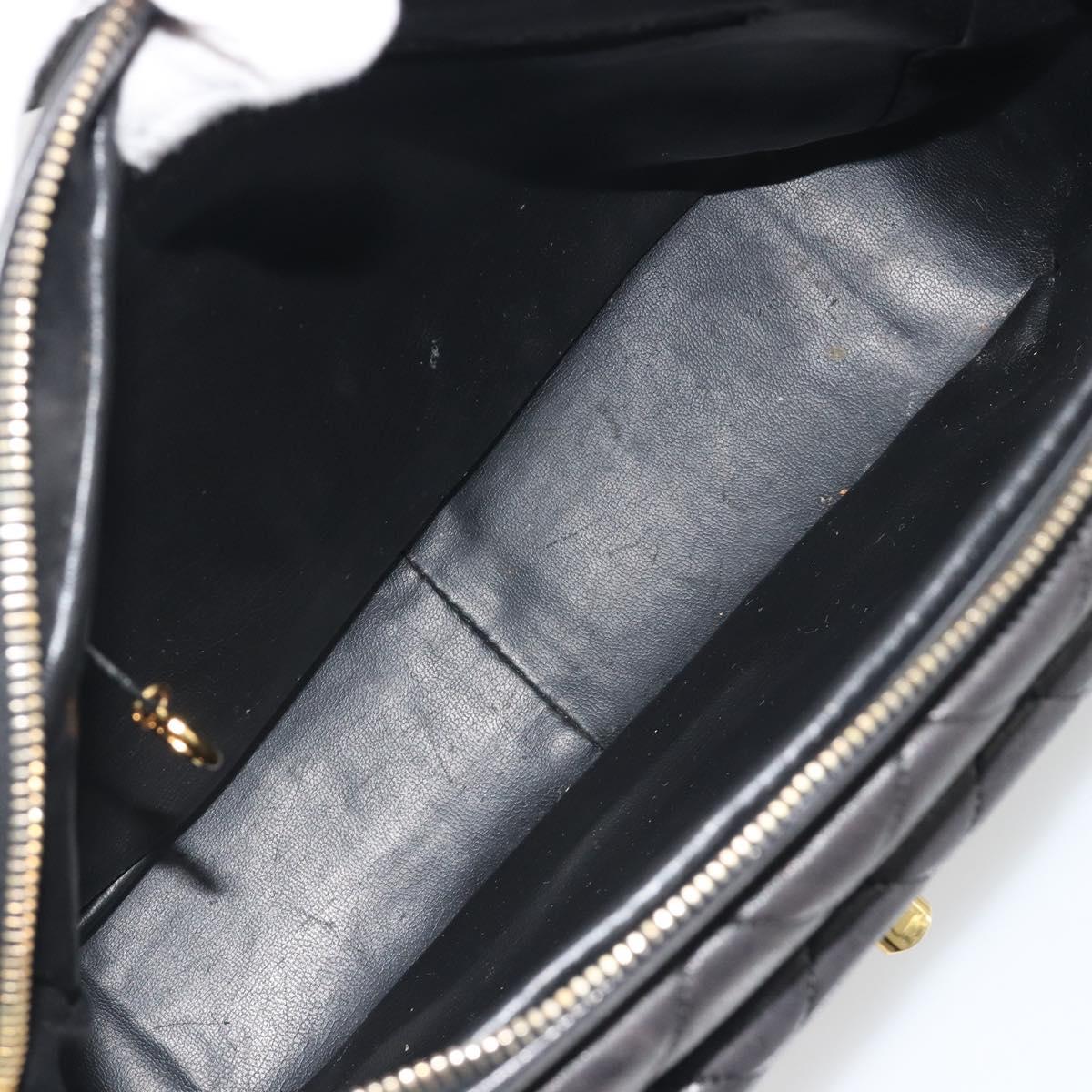 CHANEL Matelasse Chain Shoulder Bag Lamb Skin Black Gold Tone CC Auth 194099