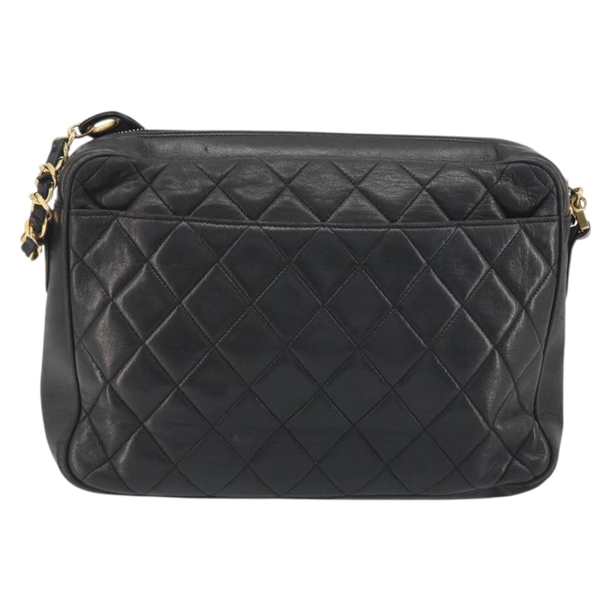 CHANEL Matelasse Chain Shoulder Bag Lamb Skin Black Gold Tone CC Auth 194099