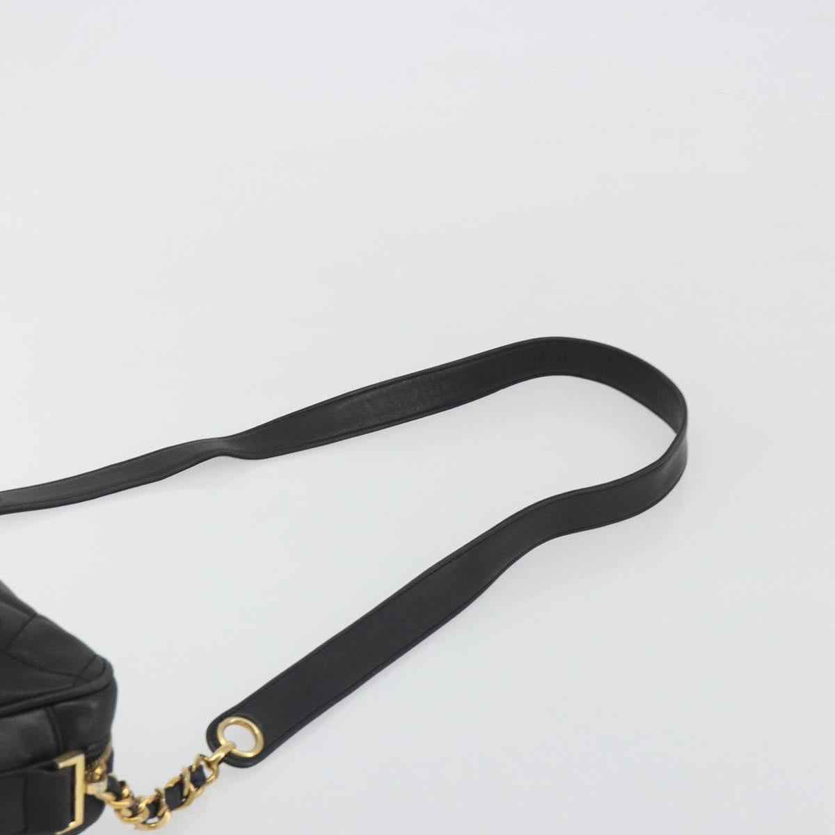 CHANEL Matelasse Chain Shoulder Bag Lamb Skin Black Gold Tone CC Auth 194099