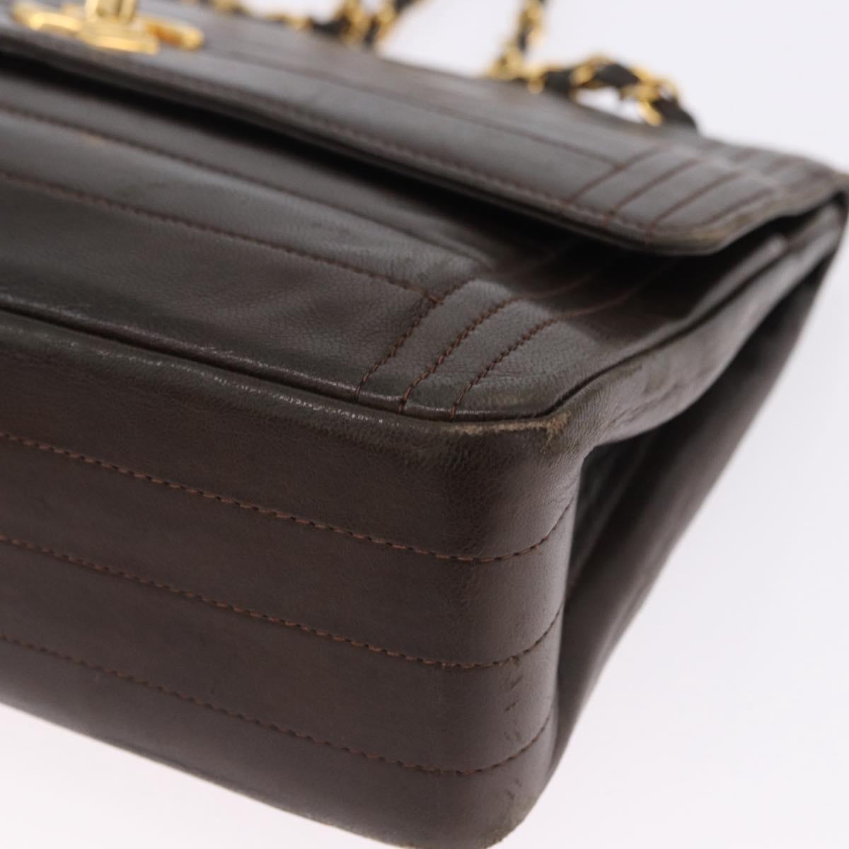 CHANEL Mademoiselle Chain Shoulder Bag Lamb Skin Brown Gold Tone CC Auth 194100