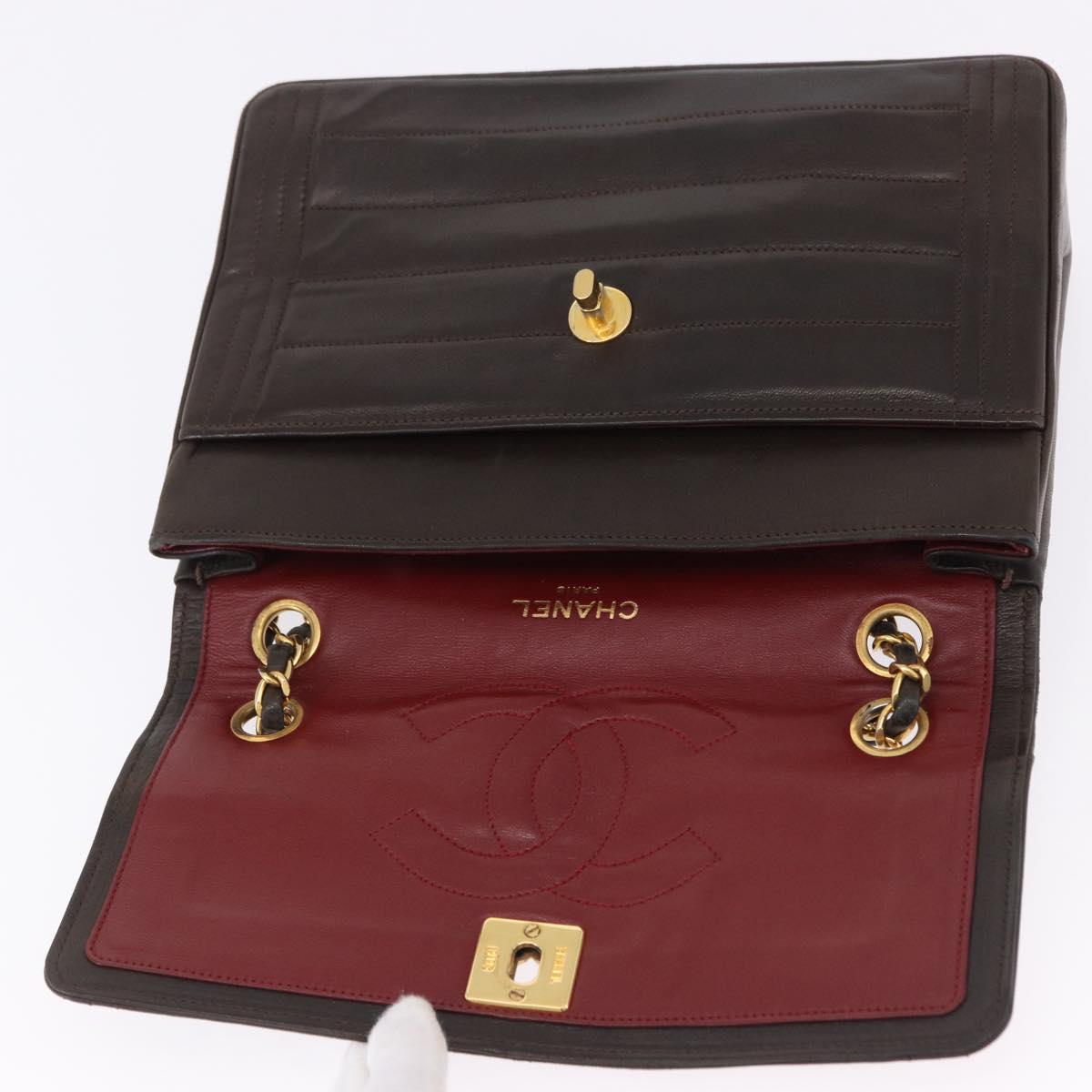 CHANEL Mademoiselle Chain Shoulder Bag Lamb Skin Brown Gold Tone CC Auth 194100