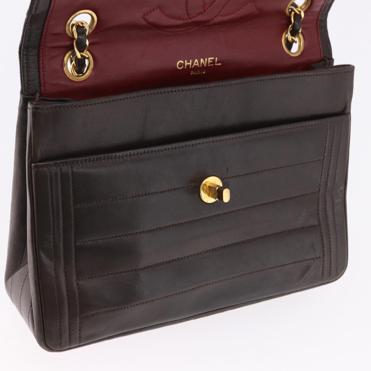 CHANEL Mademoiselle Chain Shoulder Bag Lamb Skin Brown Gold Tone CC Auth 194100