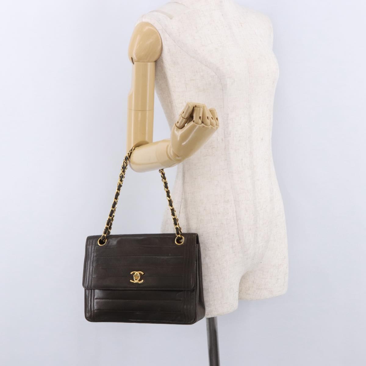 CHANEL Mademoiselle Chain Shoulder Bag Lamb Skin Brown Gold Tone CC Auth 194100