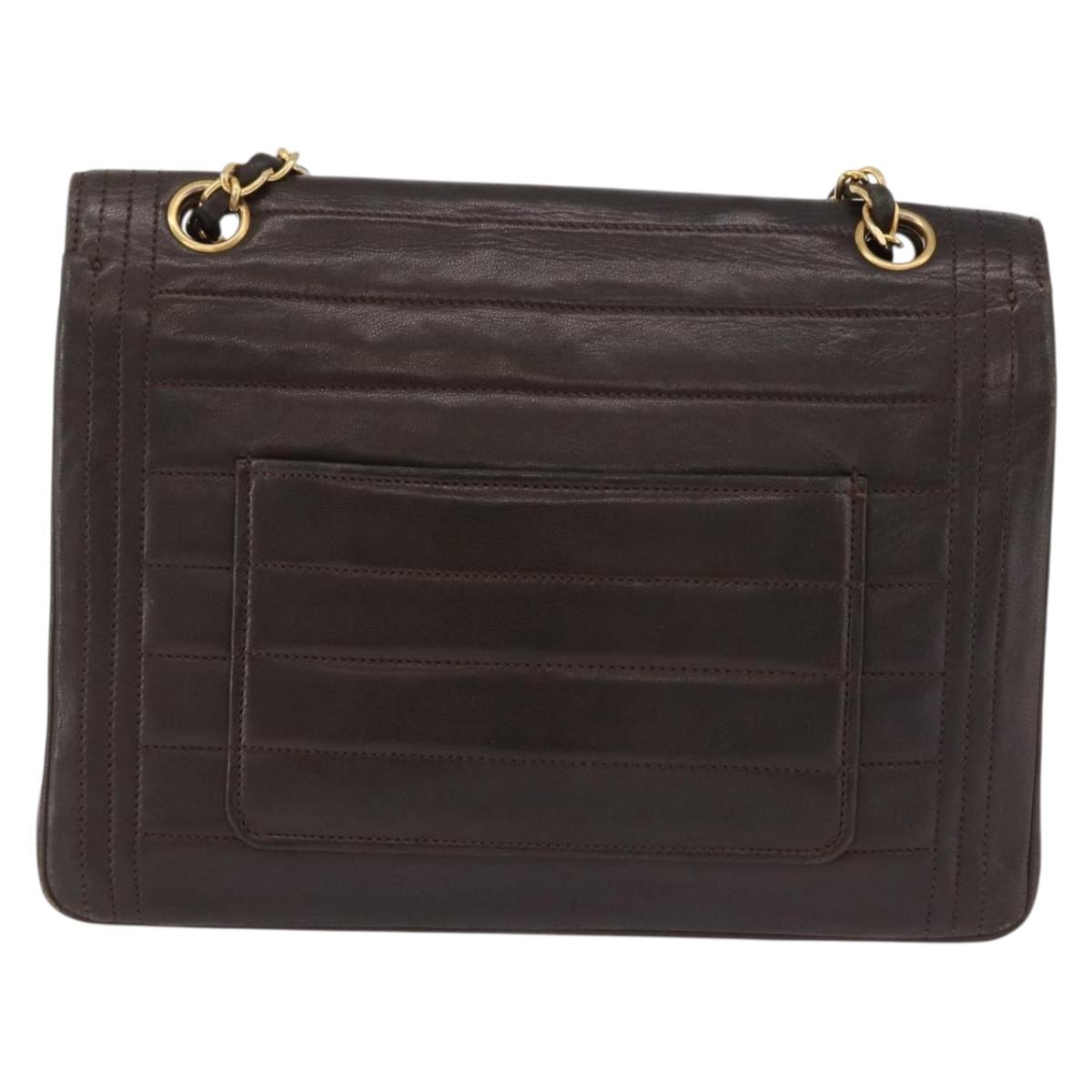 CHANEL Mademoiselle Chain Shoulder Bag Lamb Skin Brown Gold Tone CC Auth 194100