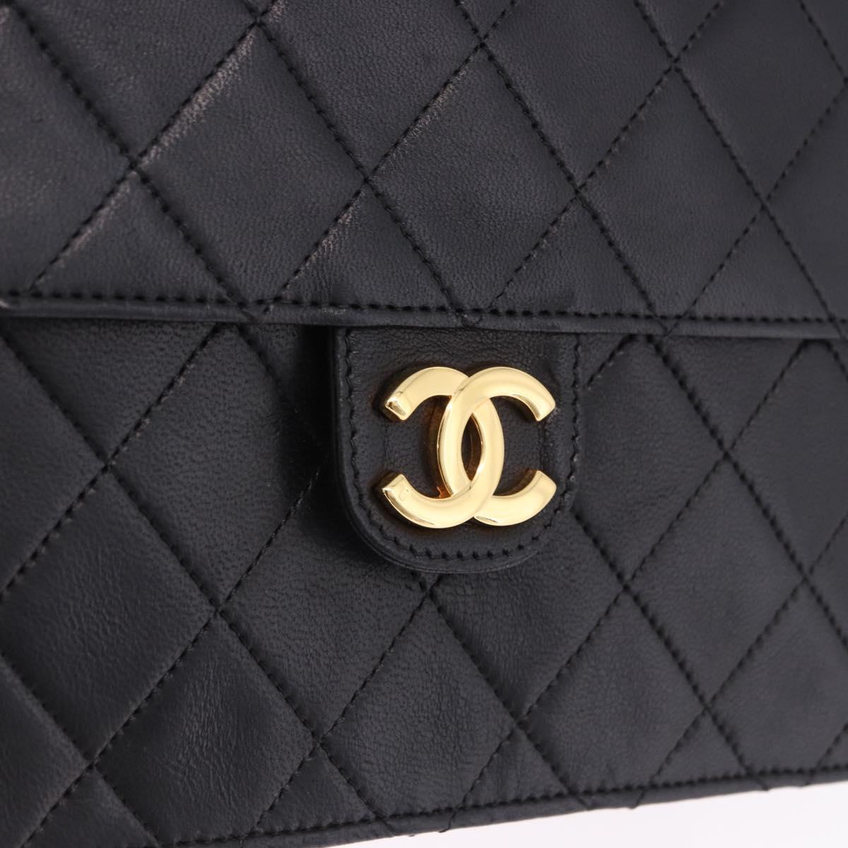 CHANEL Matelasse 23 Chain Shoulder Bag Lamb Skin Black Gold Tone CC Auth 194101V